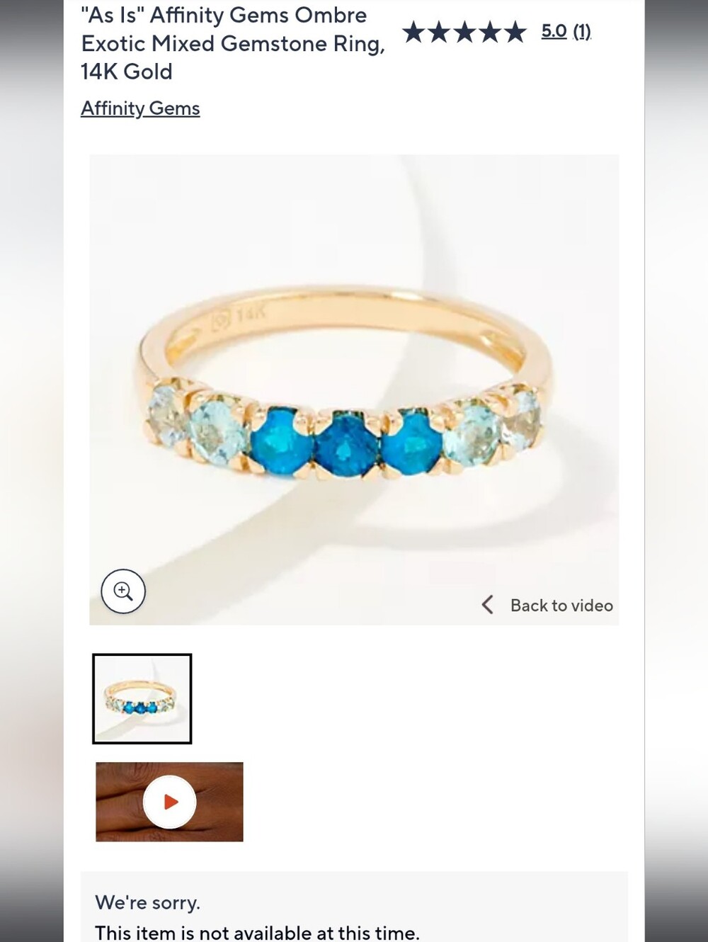 Affinity Gems (QVC) Ombre Exotic Mixed Gemstone Ring, 14K Yellow Gold - size 5